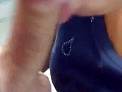 Outdoor encounter with a busty babe taking on a fat man's monster cock