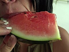 Horny French Amateur Milf Eats Juicy Watermelon.