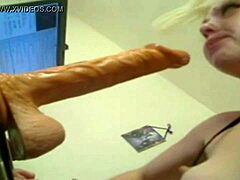 Blonde deep throats dildo?