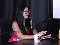 Beautiful brunette discusses her preference for exposing herself in public and initially experiencing negative reactions - sheer red dress