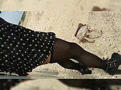 fierce babe drills dildo in public spot