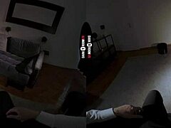 Redhead in Stockings Shows Big Tits and Ass While Giving Blowjob in VR Dark Room