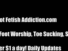 Dominatrix teases foot fetish boy with treat