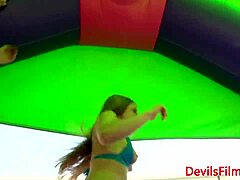 Damn! Sweet lez teens toying and licking outdoors