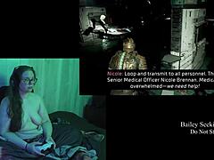 Playing Deadspace naked, showing big tits and long hair