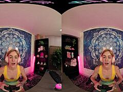 Blonde Petite Girl Enjoys Soothing Morning Masturbation In VR