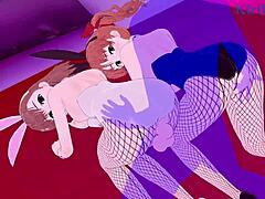 Mikoto Misaka and Kuroko Shirai engage in intense bunny girl threesome sex