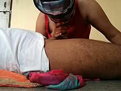 Horny Indian bhabhi gives outdoor blowjob in lingerie!