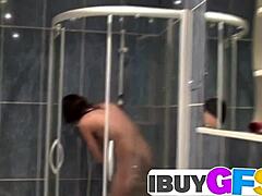 yo, check this teen rubbing her pussy in the shower real close