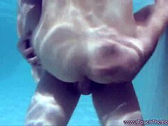 asian milf in water gets sensual massage, leading to hardcore fucking with brunette.