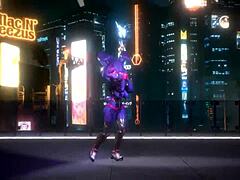 Bonnie from FNF dances in a K-pop Queen Card style with furry elements