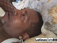 Latina BBW handles thick black cock on the bed