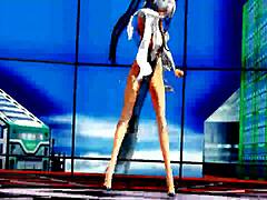 Half-naked whore dances with exposed pussy