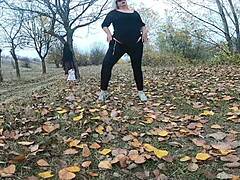 Hot big tits getting a public massage in the park