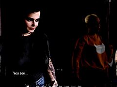 in the public toilet, she gives a rough blowjob while wearing a corset and fishnets