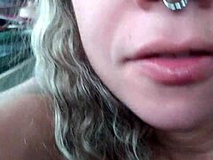 She is on her knees sucking my cock.