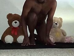 Enjoying A Threesome With Brown And Caucasian Furry Toy Bears