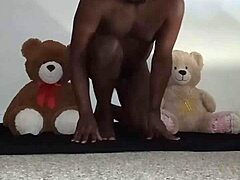 Enjoying A Threesome With Brown And Caucasian Furry Toy Bears