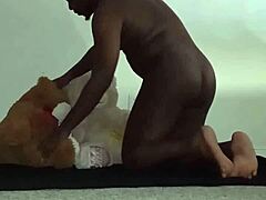 Enjoying A Threesome With Brown And Caucasian Furry Toy Bears