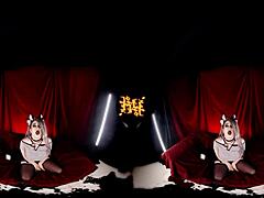 HelluvaBoss test video featuring big tits blonde in cosplay for VR.