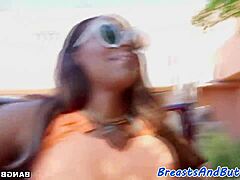 bigass ebony babe titfucking and riding hard cock