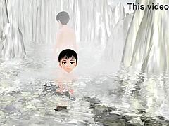 Leo, an anime girl, masturbates in a secret bathroom without a towel