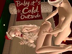 Cute 3D Anime Girl Receives Christmas Package with Monster Cock Blowjob in Web Chat