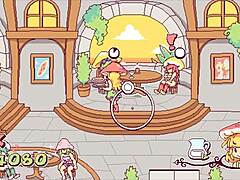 In this 3D anime game, a happy customer enjoys the services of a futanari mushroom, leading to a cumshot.
