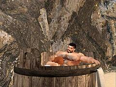 Handsome mega hunk Cam Heyward enjoys blowjob at luxurious spa retreat with redhead