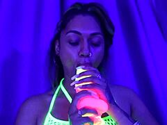 Voluptuous Latina beauty twerks and engages in wet activities with a large dildo