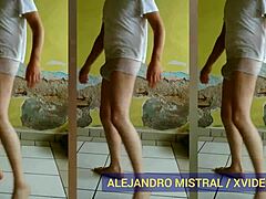 Hombre gay Alejandro Mistral DANCES WET in white underwear for hot solo