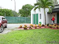 Sexy teen 18+ cheerleader knocks and gives blowjob!