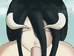 Anime Character Albedo Pleasures Her Master with Intense Blowjob