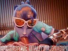 Widow deepthroats cock on the beach with big tits and ass