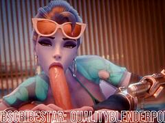 Widow deepthroats cock on the beach with big tits and ass