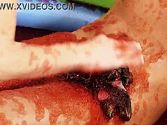 Cheerful Babes Finger Each Other in Jello-Filled Pool Fun