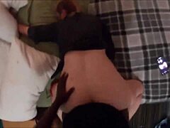 Black beauty gets her ass fucked hard by a white man in a hardcore scene.