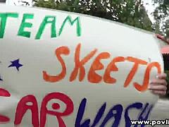 Just chilling with Povlife, watching brunette carwash babe Alice White get down in pov action.