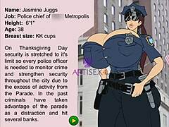 Beautiful police officer participates in the Thanksgiving parade in the city and gets into a foursome