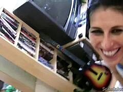 Hot Brunette Babe Gives POV Blowjob and Gets Fucked Hard, Close-Up on Natural Tits and Cumshot