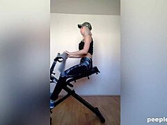 Miss sporty blonde fingering herself during workout masturbation solo on webcam