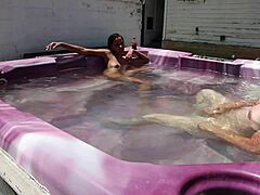 Skinny beauty enjoys hot tubbing again and again.