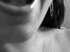 Girlfriend charms with sperm, swallowing cum on her tits.