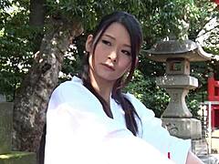 Cute Japanese Miko Gets Raw Creampie Action