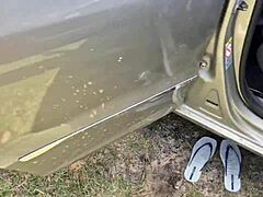 Wild Car Orgy with Blonde Friend and Three Hung Studs