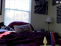 Blonde Feels Ecstasy Inserting Butt Plug and Masturbating