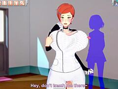 Gwen Tennison, busty and curvy, squirts hard in anime game action