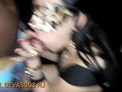 Chris the naughty brunette milf savors a sloppy blowjob on a monster black cock through the gloryhole, gagging and deepthroating brazilian hardcore style