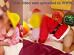 Asian couple in cosplay has naughty christmas sex