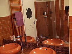 Big titty girlfriend Tasha Holz sucks huge dick in steamy shower